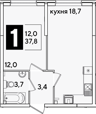 Продается 2-комн. квартира, 37.8 м²