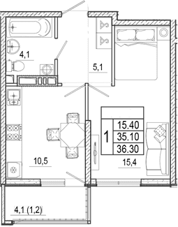 Продается 1-комн. квартира, 35.1 м²