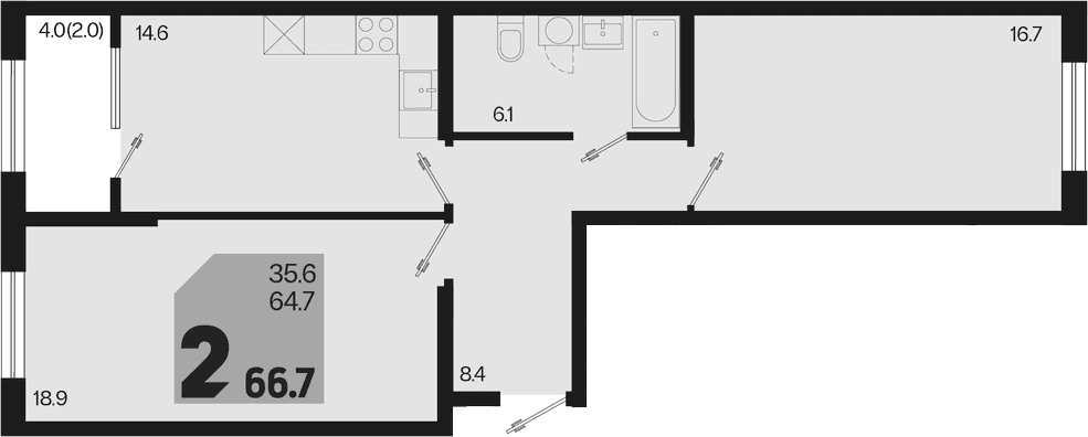 Продается 2-комн. квартира, 64.7 м²