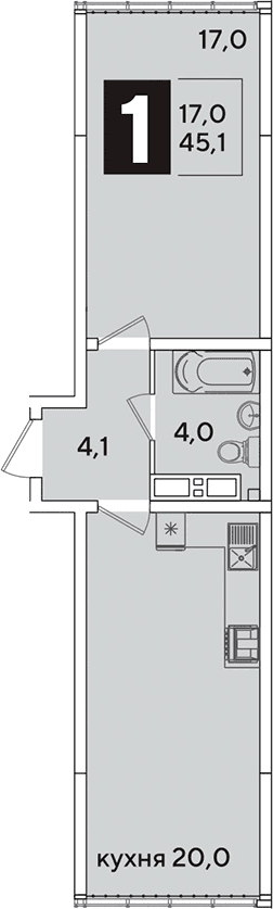 Продается 2-комн. квартира, 45.1 м²