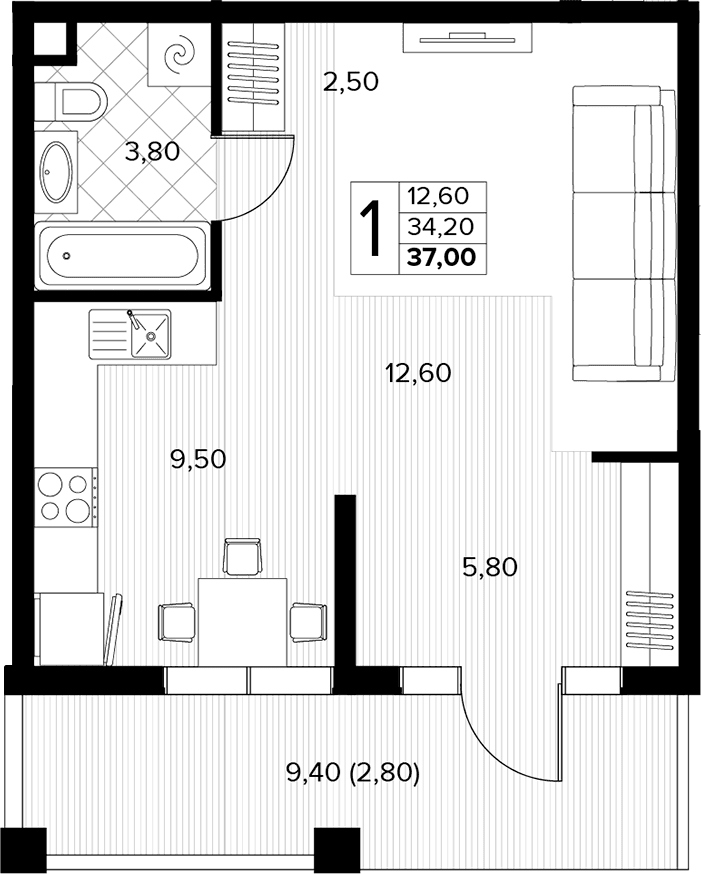 Продается 1-комн. квартира, 34.2 м²