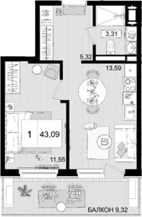 Продается 1-комн. квартира, 33.77 м²