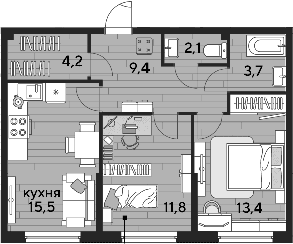 Продается 2-комн. квартира, 60.1 м²