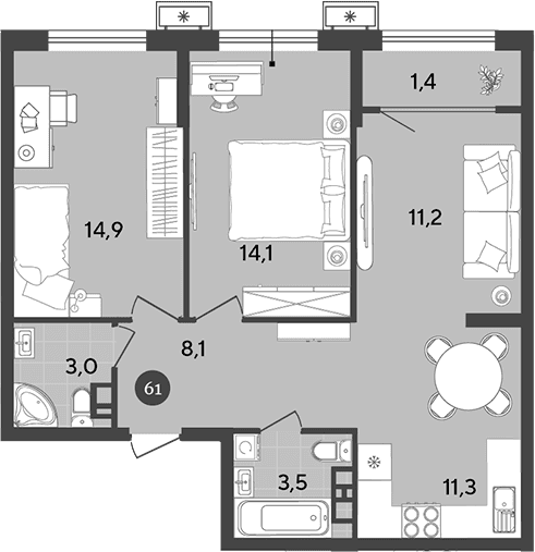 Продается 3-комн. квартира, 66.1 м²