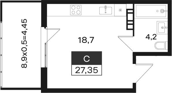 Продается 1-комн. квартира, 22.9 м²