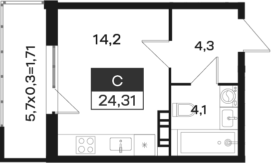 Продается 1-комн. квартира, 22.6 м²