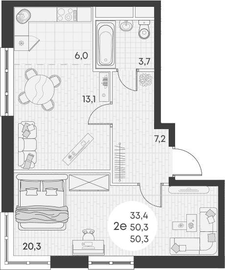 Продается 2-комн. квартира, 50.3 м²