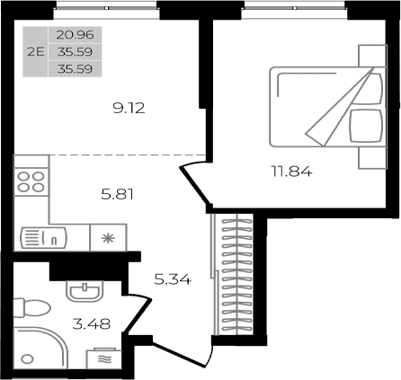 Продается 2-комн. квартира, 35.59 м²