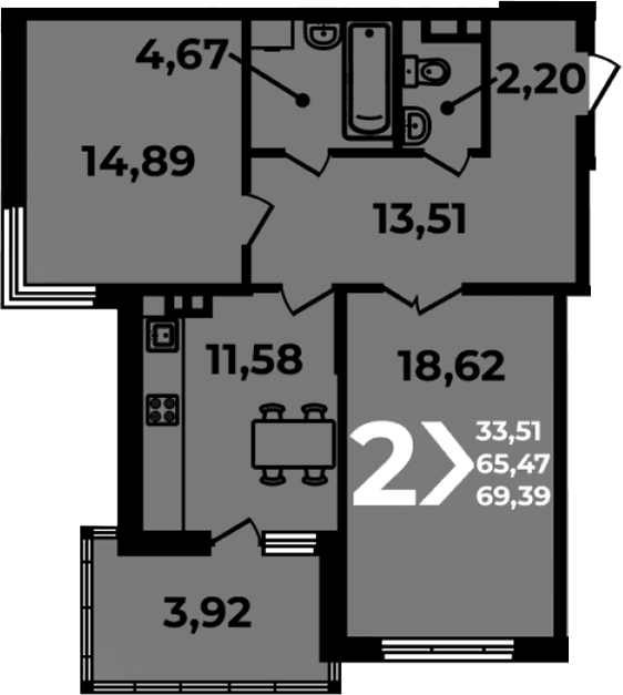 Продается 2-комн. квартира, 65.47 м²