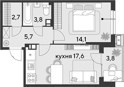 Продается 2-комн. квартира, 43.9 м²