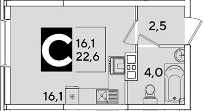 Продается 1-комн. квартира, 22.6 м²