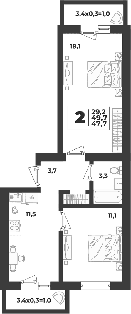 Продается 2-комн. квартира, 47.7 м²
