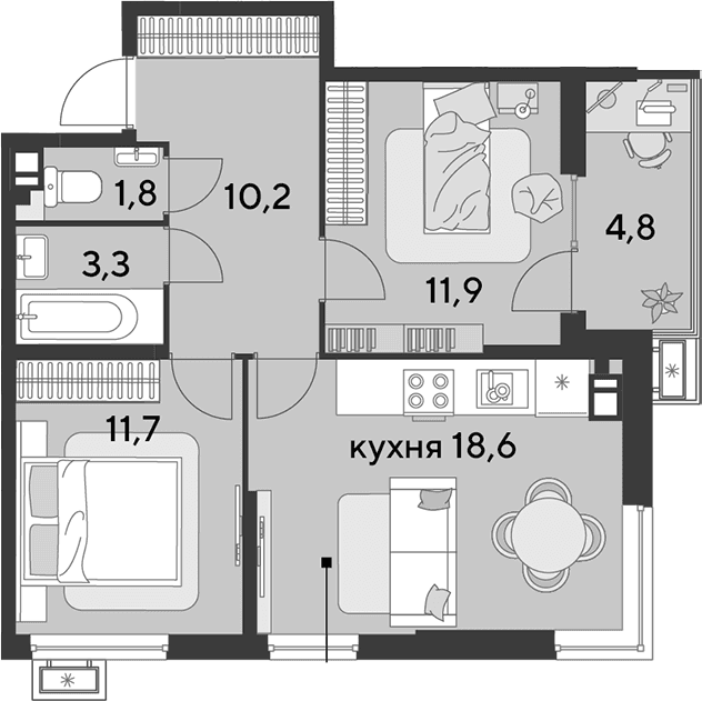 Продается 3-комн. квартира, 57.5 м²