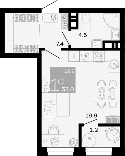 Продается 1-комн. квартира, 31.8 м²