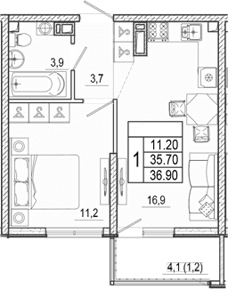 Продается 2-комн. квартира, 35.7 м²