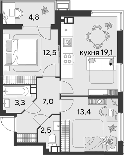 Продается 3-комн. квартира, 57.8 м²