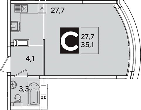 Продается 1-комн. квартира, 35.1 м²