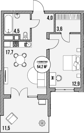 Продается 1-комн. квартира, 42.7 м²
