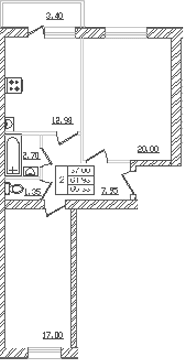 Продается 2-комн. квартира, 59.6 м²