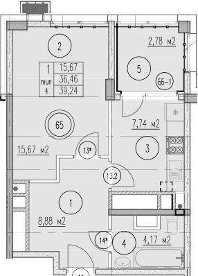 Продается 1-комн. квартира, 36.46 м²