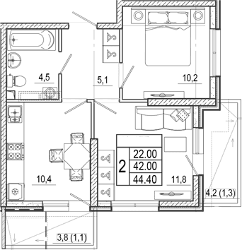 Продается 2-комн. квартира, 42 м²