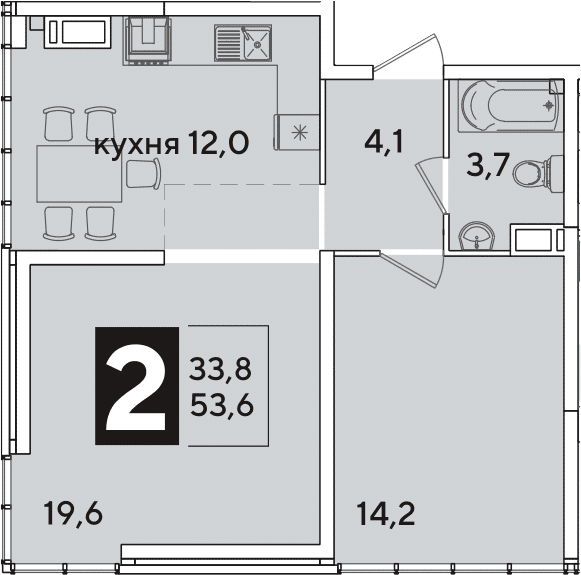 Продается 2-комн. квартира, 53.6 м²