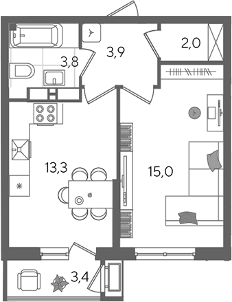 Продается 1-комн. квартира, 40.6 м²