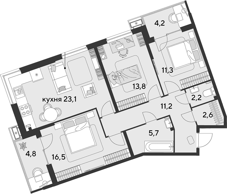 Продается 4-комн. квартира, 87.8 м²