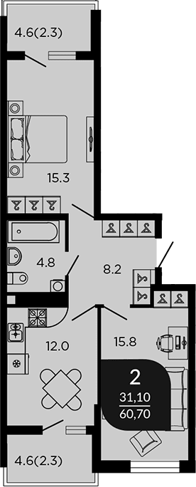 Продается 2-комн. квартира, 57.25 м²