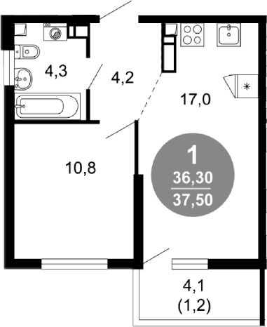 Продается 1-комн. квартира, 36.3 м²