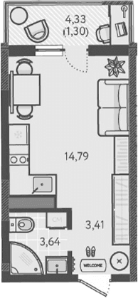 Продается 1-комн. квартира, 21.84 м²