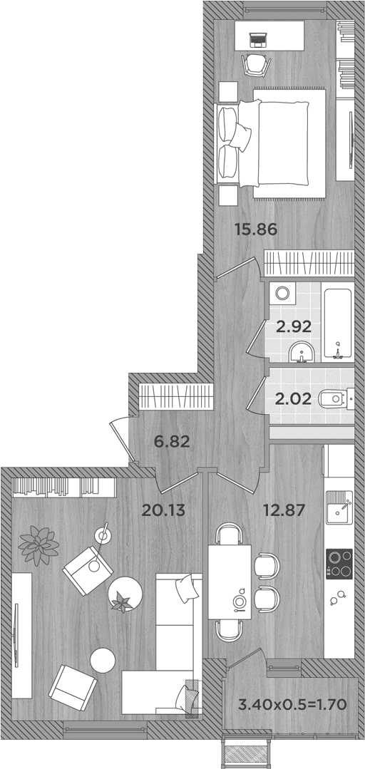Продается 2-комн. квартира, 60.62 м²