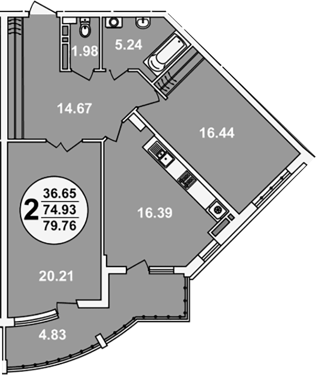 Продается 2-комн. квартира, 74.93 м²