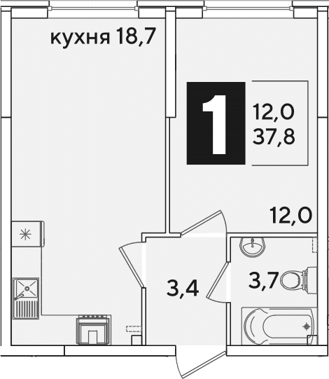 Продается 2-комн. квартира, 37.8 м²