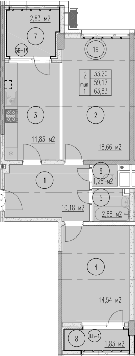 Продается 2-комн. квартира, 59.17 м²