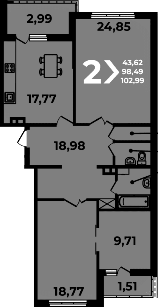 Продается 3-комн. квартира, 98.49 м²