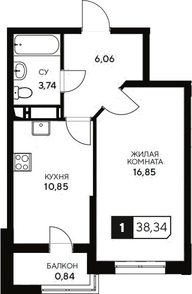 Продается 1-комн. квартира, 37.5 м²