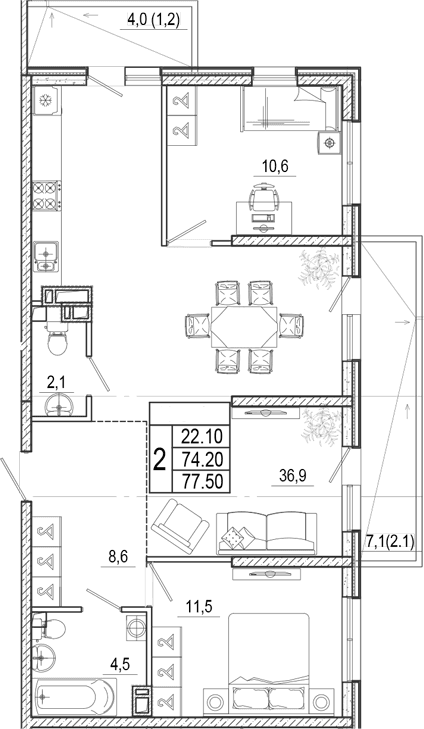 Продается 3-комн. квартира, 74.2 м²