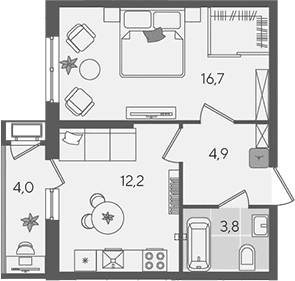 Продается 1-комн. квартира, 37.6 м²