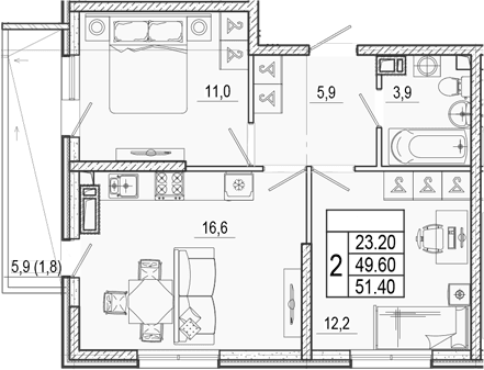 Продается 3-комн. квартира, 49.6 м²