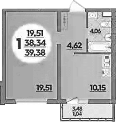 Продается 1-комн. квартира, 38.34 м²