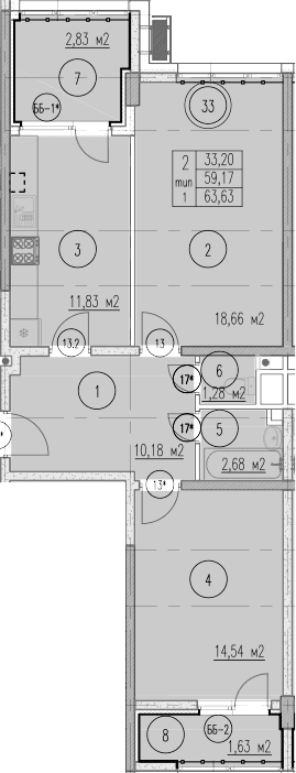 Продается 2-комн. квартира, 59.17 м²