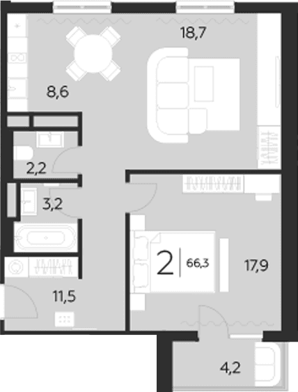 Продается 1-комн. квартира, 62.1 м²