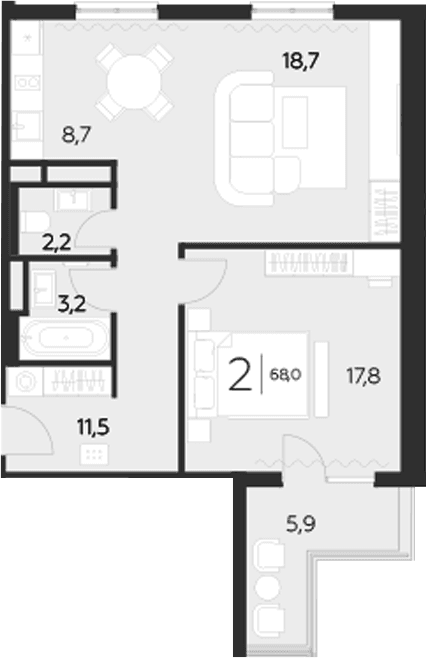 Продается 1-комн. квартира, 62 м²