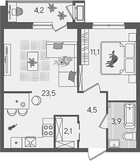 Продается 2-комн. квартира, 45.1 м²