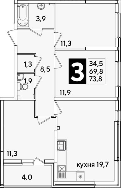 Продается 4-комн. квартира, 69.8 м²