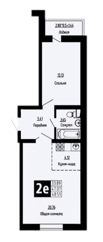 Продается 2-комн. квартира, 47.07 м²