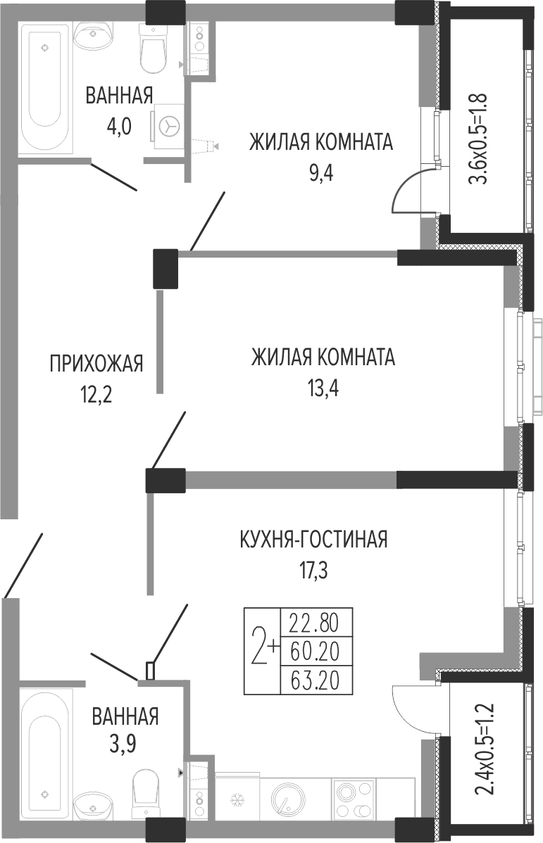 Продается 3-комн. квартира, 61.55 м²