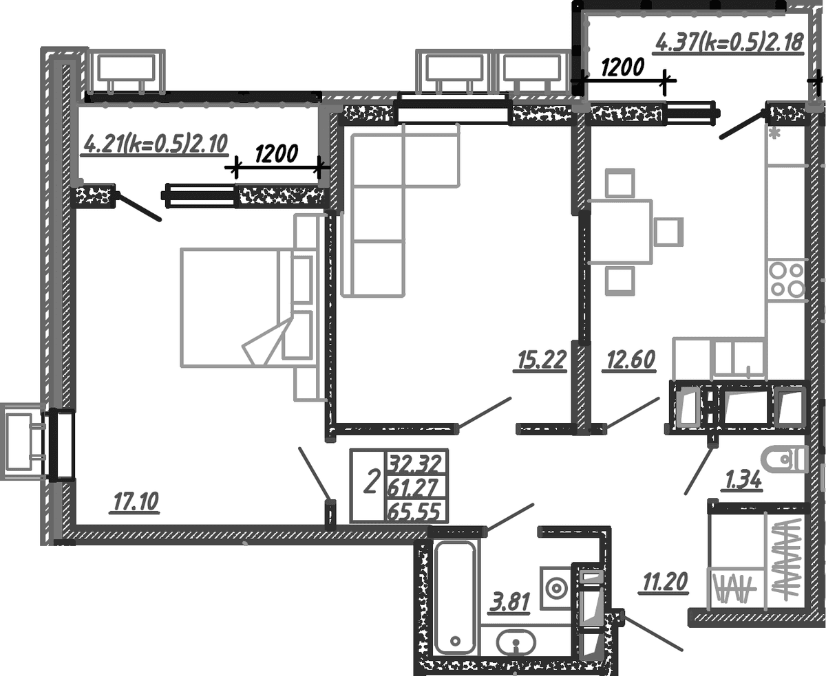 Продается 2-комн. квартира, 61.27 м²