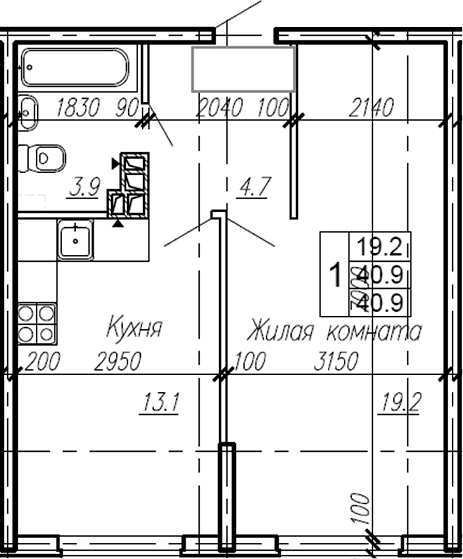 Продается 1-комн. квартира, 40.9 м²